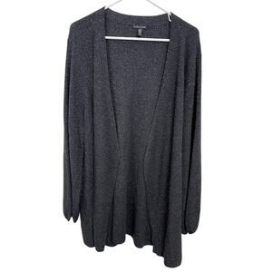 Eileen Fisher Merino Wool Blend Open Front Metallic Black Cardigan Size XL